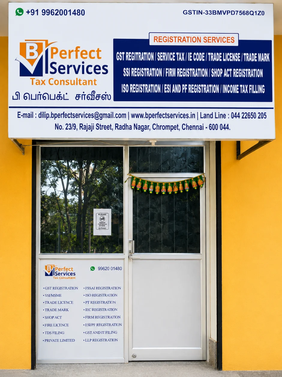 The B Perfect Services LLP office at No. 23/9, Rajaji Street, Radha Nagar, Chromepet, Chennai 600044